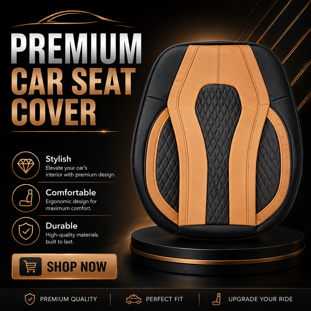 Luxury Black & Apricot Leather Seat Cover for Sedan Cars