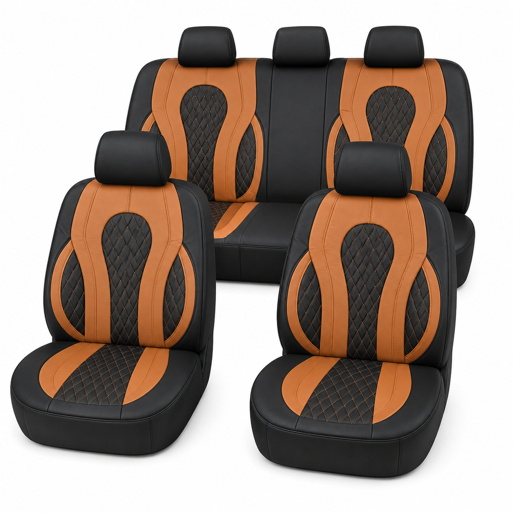 Luxury Black & Apricot Leather Seat Cover for Sedan Cars