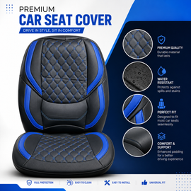 Premium Two-Tone Leather Seat Cover – Black & Blue for Sedan Cars