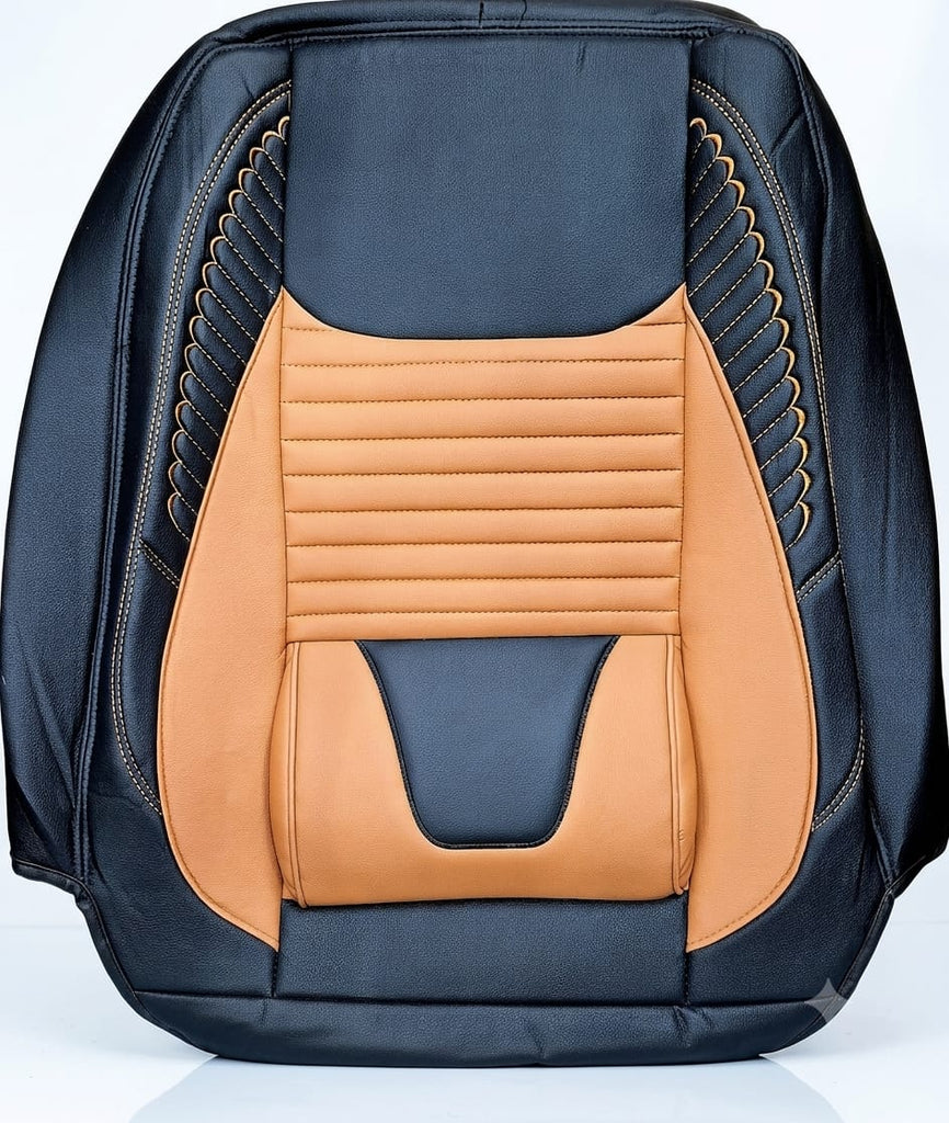 Premium PU Leather Car Seat Cover – Black & Apricot | Universal Fit for Sedan Cars