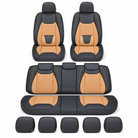 Premium PU Leather Car Seat Cover – Black & Apricot | Universal Fit for Sedan Cars