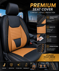 Premium PU Leather Car Seat Cover – Black & Apricot | Universal Fit for Sedan Cars