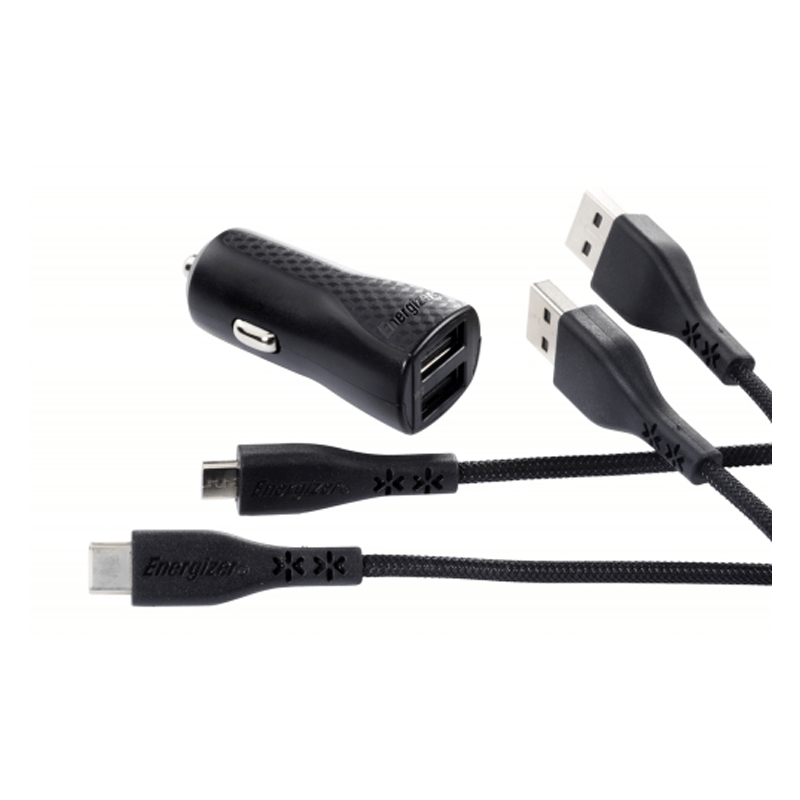 Energizer Car Charger - Micro-USB / USB-C / Black - Accessories - FK Auto Parts